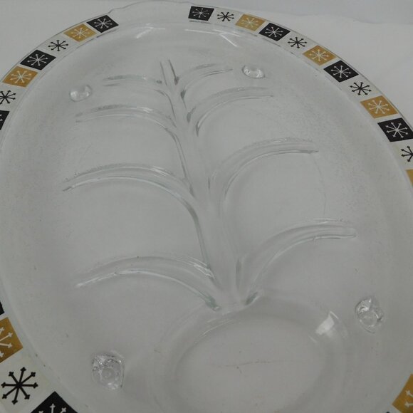Inland Glass 14.5" Oval Atomic Sunburst Meat Serving Tray with Juice Well MCM - Picture 2 of 10